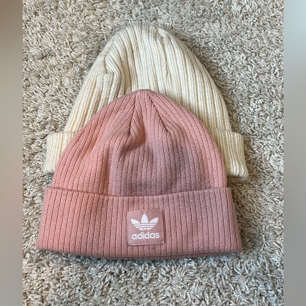 Adidas Blush Pink And Cream Beanie Duo